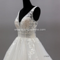 Puffy V Neck sexy Illusion Backless Sleeveless Wedding Gowns Dress Bridal